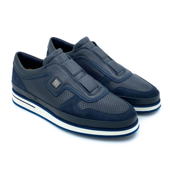 Кроссовки Giampieronicola синие комбинация кожи и нубука - фото 7, 