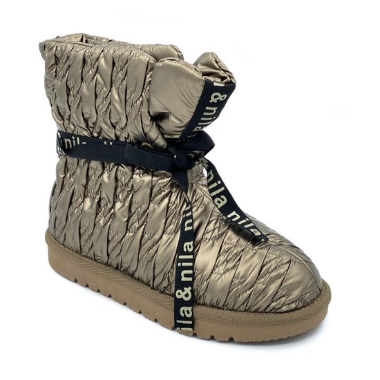 Ботинки Nila&amp;Nila золотые текстиль МЕХ - фото 2, 
