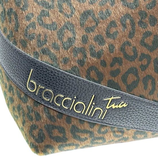 Сумка Braccialini черная/коричневая кожаная принт "леопард" - фото 5, B18570 P42 BRA