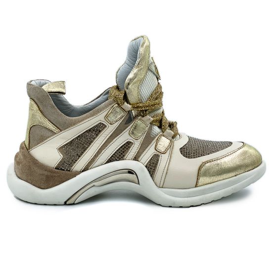 Кроссовки Lab Milano бежево-золотые кожаные - фото 1, 