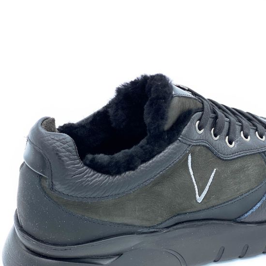 Кроссовки Lab Milano черно-зеленые кожаные МЕХ - фото 6, 