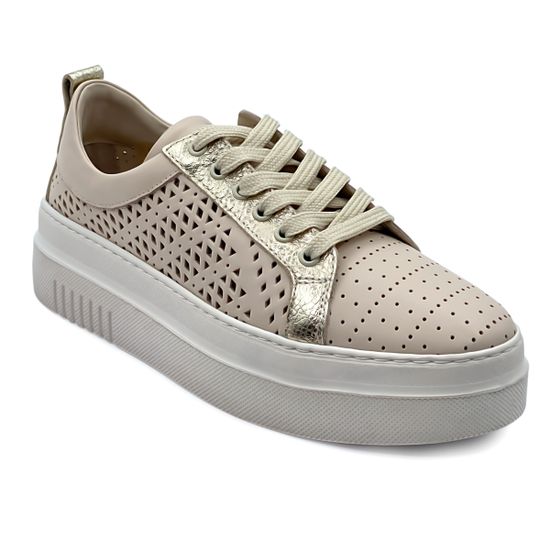 Кеды Lab Milano бежевые кожаные с перфорацией - фото 2, 3015001 LAB BEIGE