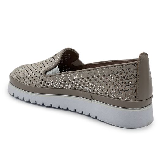 Слипоны Lab Milano бежево-серебристые кожаные с перфорацией - фото 3, 0860129 LAB BEIGE ARGENTO