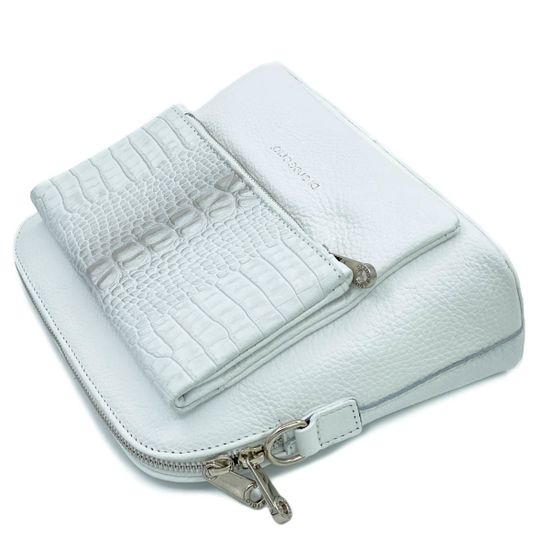 Клатч Di Gregorio белый комбинация гладкой кожи и кожи с тиснением под рептилию - фото 4, 