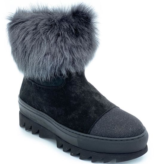 Полусапоги Pertini черные замшевые МЕХ - фото 2, 