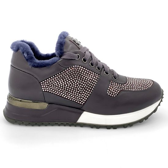 Сникерсы Gianni Renzi серые кожаные МЕХ - фото 1, 