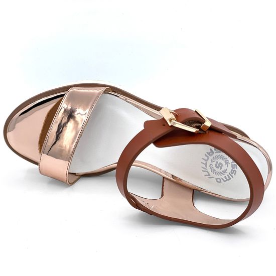 Босоножки Santini кожаные коричнево-золотые на танкетке - фото 4, 