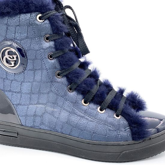 Ботинки Giada Gabrielli синие кожаные МЕХ - фото 5, 