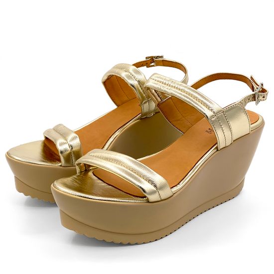 Босоножки Zamagni золотые кожаные на высокой платформе - фото 7, 2P791 ZAM