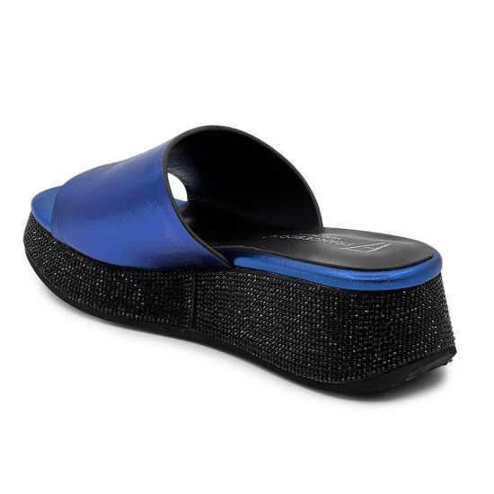 Шлепанцы Francesco V синие кожаные со стразами - фото 3, T117 FV BLU