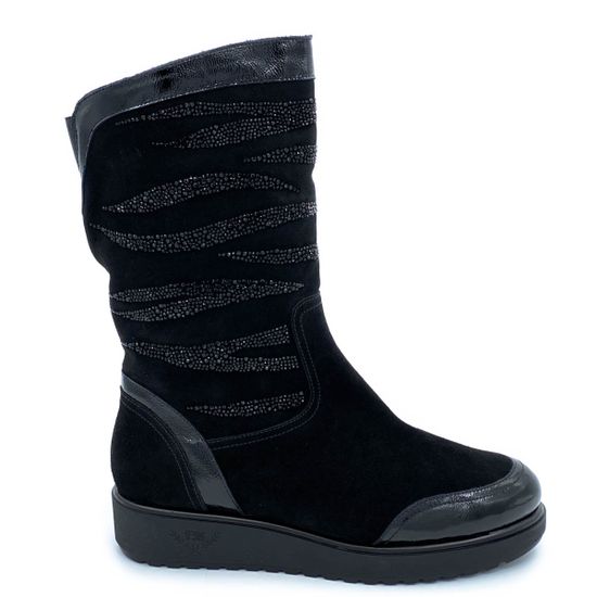 Полусапоги Marzetti черные МЕХ комбинация замши и наплака - фото 1, 