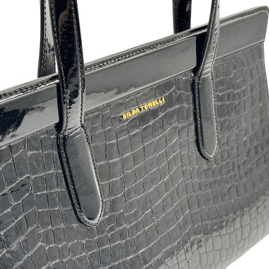 Саквояж Gilda Tonelli черный лакированный тиснение &quot;крокодил&quot; - фото 4, 1081 TON NERO