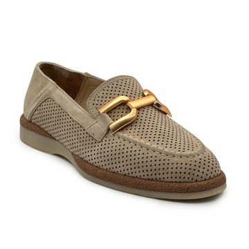 Лоферы LAB MILANO бежевые нубук перфорированный - фото 2, 8033880 LAB BEIGE