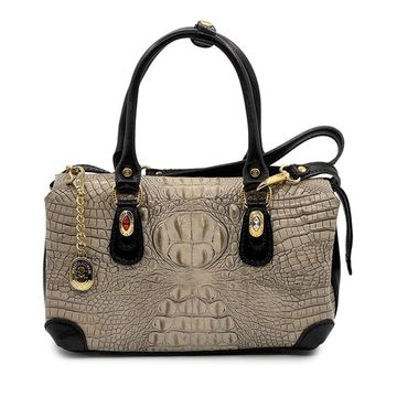 Сумка Marino Orlandi бежево-черная кожаная тиснение "крокодил" - фото 1, 4944 MO BEIGE NERO
