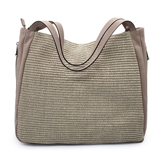 Сумка Di Gregorio кожа/текстиль розовая/бежевая - фото 3, 