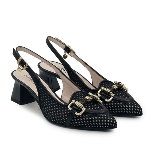 Туфли "шанель" Ilasio Renzoni черные кожаные с гипюром - фото 7, 8010 IR NERO