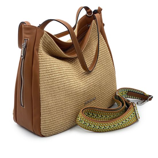 Сумка Di Gregorio кожа/текстиль коричневая/бежевая - фото 2, 