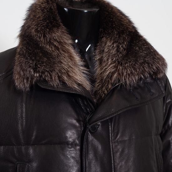 Куртка мужская Galotti зимняя из натуральной кожи черного цвета - фото 4,