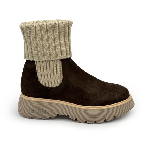 Ботинки KELTON замша/текстиль коричневые на байке - фото 1,