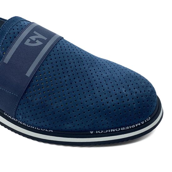 Лоферы Giampieronicola синие замшевые с перфорацией - фото 6, 