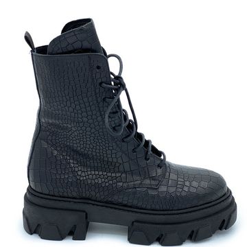 Ботинки Mimmu черные кожаные демисезонные тиснение под крокодила - фото 1, ER5154 MIM COCCO