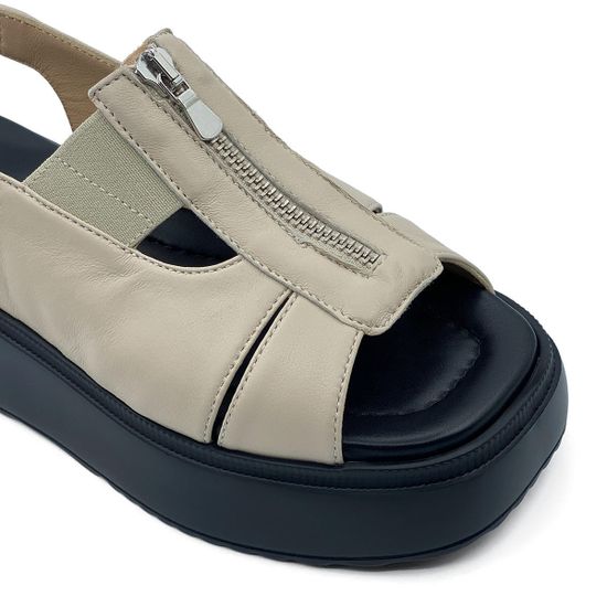 Босоножки MOTCLE  кожаные бежевые на черной платформе - фото 6, 