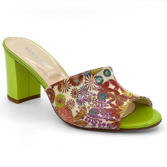 Мюли Rosso&amp;Nero лакированные салатовые расписные - фото 2, 3609 RN