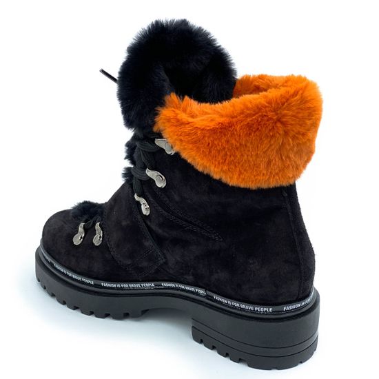 Ботинки Jeannot черно-рыжие замшевые МЕХ - фото 3, 70282(024) JN