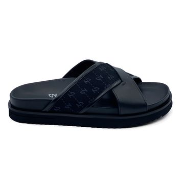 Шлепанцы Giampieronicola черные кожаные с текстильными вставками - фото 1, 5521 GPN