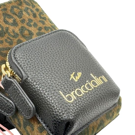 Сумка кросс-боди Braccialini черная/коричневая кожаная с принтом "леопард" - фото 4,