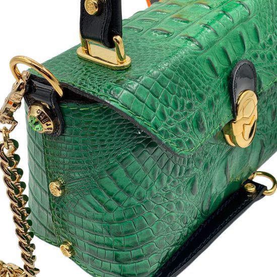Сумка Marino Orlandi зеленая кожаная крокодил - фото 4, 