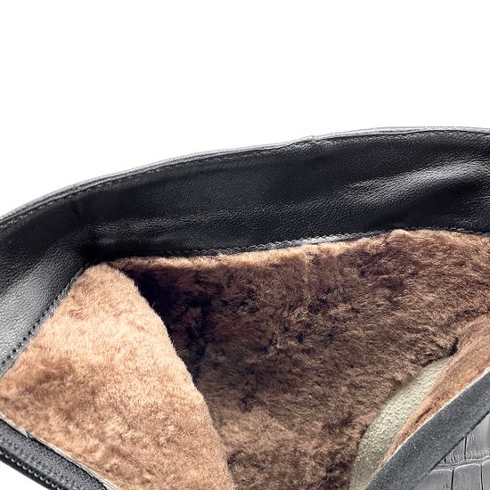 Ботинки Cover черные кожаные МЕХ тиснение под крокодила - фото 6, 751919-2 COV