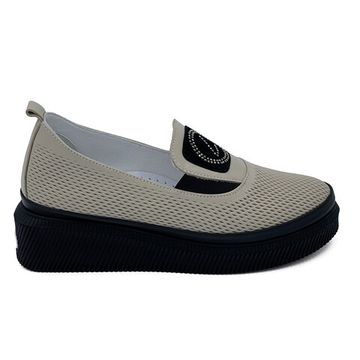 Слипоны Lab Milano бежевые кожаные с перфорацией - фото 1, 3750154 LAB BEIGE