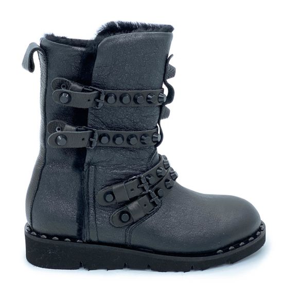 Полусапоги Mimmu черные кожаные МЕХ - фото 1, BOOTH1 MIM