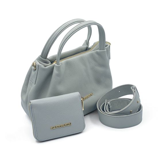 Сумка Di Gregorio белая кожаная с кошельком - фото 2, 