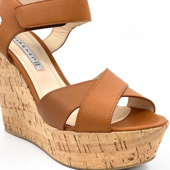 Босоножки Renzi коричневые кожаные на пробковой танкетке - фото 6, 521002 RZ