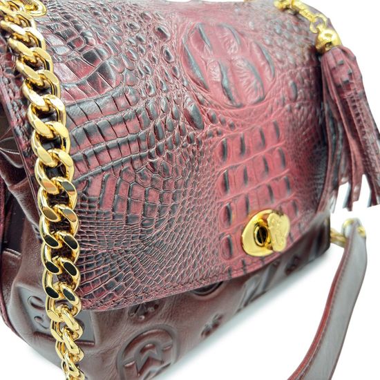 Сумка Marino Orlandi бордовая кожаная тиснение под кожу крокодила - фото 4, 4765 MO BORDO
