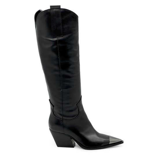 Сапоги казаки MIMMU черные кожаные демисезонные - фото 1, M855M2 MIM NERO