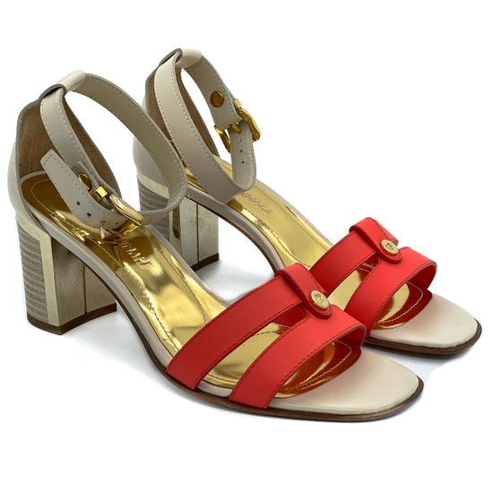 Босоножки Loretta Pettinari бежево-красные кожаные - фото 7, 