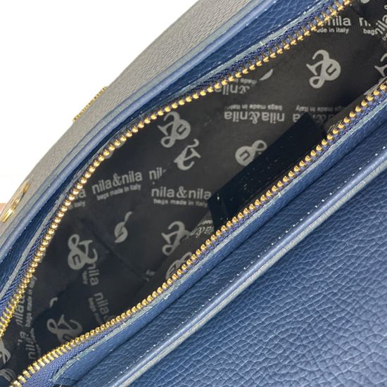 Сумка NILA&amp;NILA кожаная текстиль сине-зеленая - фото 5, 