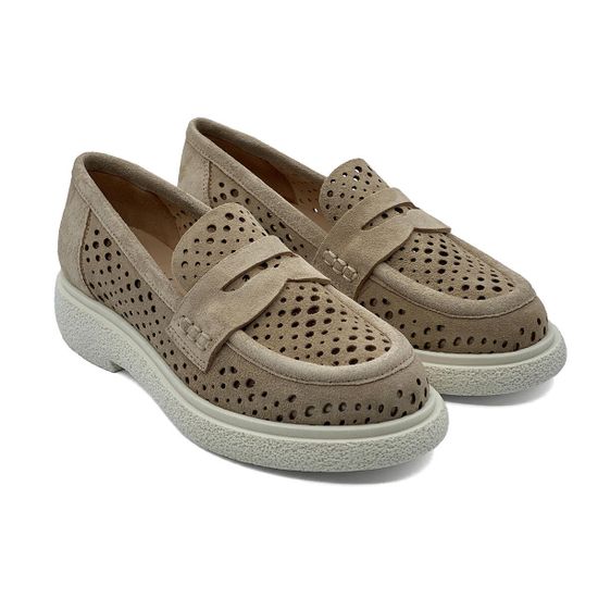 Лоферы летние MIMMU замшевые бежевые с крупной перфорацией - фото 7, E303E9 MIM NUDE