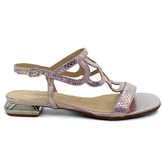 Босоножки Rosso Nero перламутрово-розовые тиснение &quot;питон&quot; - фото 1, 