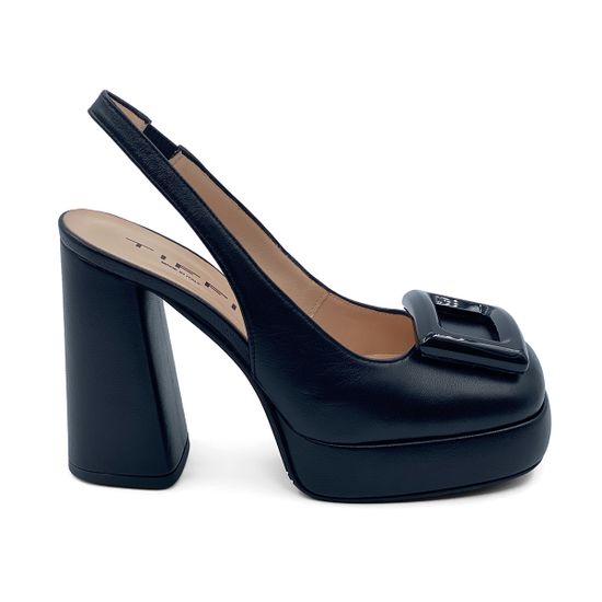 Босоножки Tiffi кожаные черные с квадратной пряжкой - фото 1, 