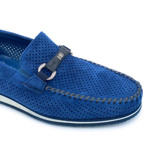 Лоферы Mario Bruni синие замшевые со сквозной перфорацией - фото 6, 