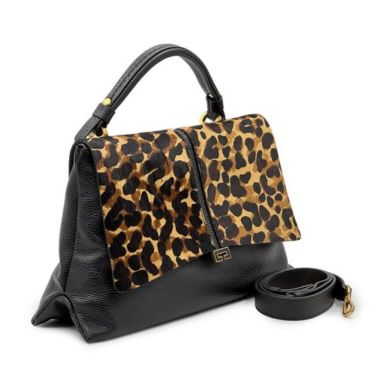 Сумка Loristella черная кожаная/пони принт "леопард" - фото 2, 2735 LS LEO