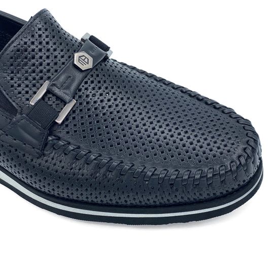 Лоферы Mario Bruni кожаные перфорированные черные - фото 6, 