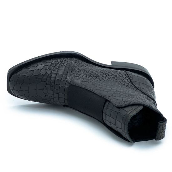 Ботинки Mimmu черные кожаные демисезонные тиснение под крокодила - фото 5, 