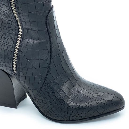 Полусапоги Mimmu черные кожаные демисезонные тиснение под крокодила - фото 5, FK281Z19 MIM