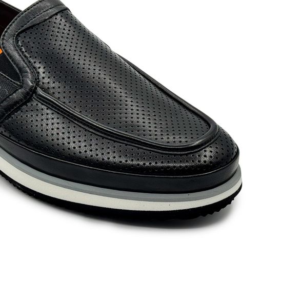 Слипоны Giampieronicola черные кожаные перфорированные - фото 6, F338122A  GPN NERO