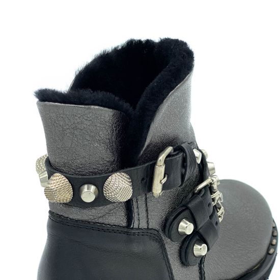 Ботинки Mimmu черно-серебряные кожаные МЕХ - фото 5, BOOTH3 MIM